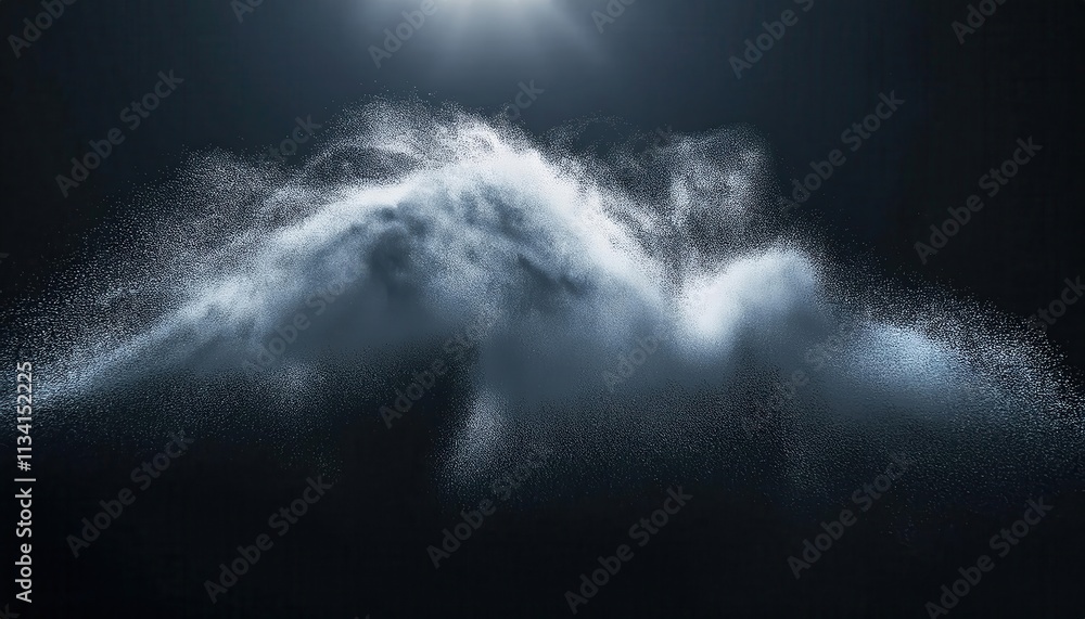 Poster abstract fine snow particles in motion against dark background, dramatic winter blizzard effect for 