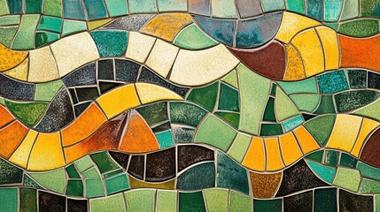 Fototapeta premium Colorful mosaic tile pattern with abstract wavy design.
