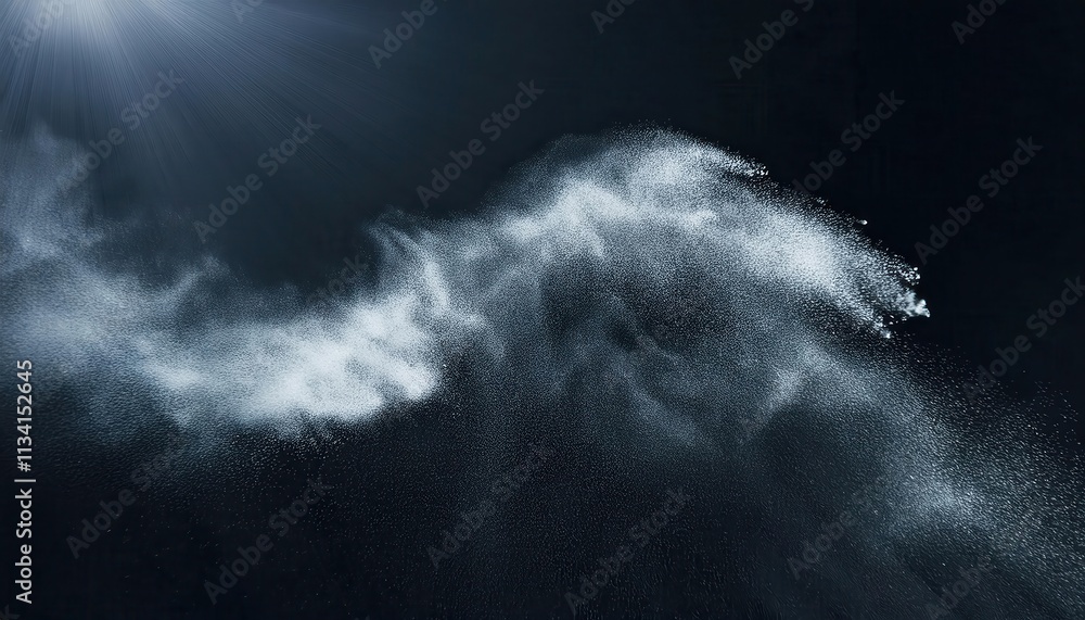 Poster abstract fine snow particles in motion against dark background, dramatic winter blizzard effect for 