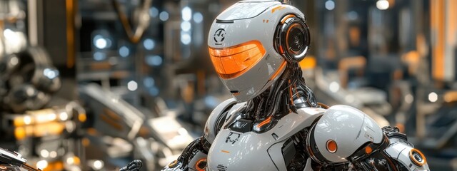Fototapeta premium Futuristic Robot in a High-Tech Environment with Sleek Design and Enhanced Features, Showcasing Advanced Robotics and Innovation in Technology Development and Design