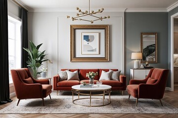 Chic 3D Illustration of a Stylish Frame in a Modern Living Room Environment