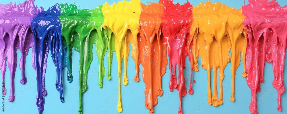 Poster vibrant paint drips creating colorful art studio setting abstract content bright environment close-u