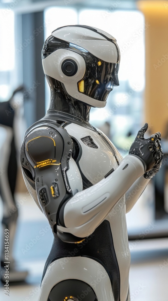 Aufkleber futuristic humanoid robot with advanced design and technology showcased in a modern indoor space, re