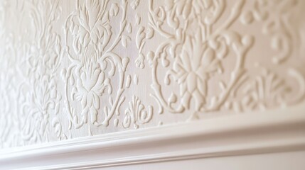 Naklejka premium Intricate Textured Wallpaper Pattern Featuring Elegant Floral Design in Soft Beige Color, Perfect for Interior Decoration and Design Projects