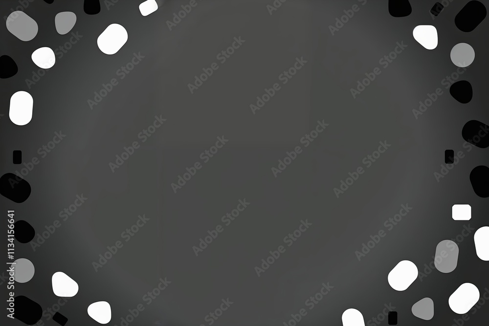 Poster bold monochrome gradient background with abstract black white and grey shapes on dark charcoal surfa
