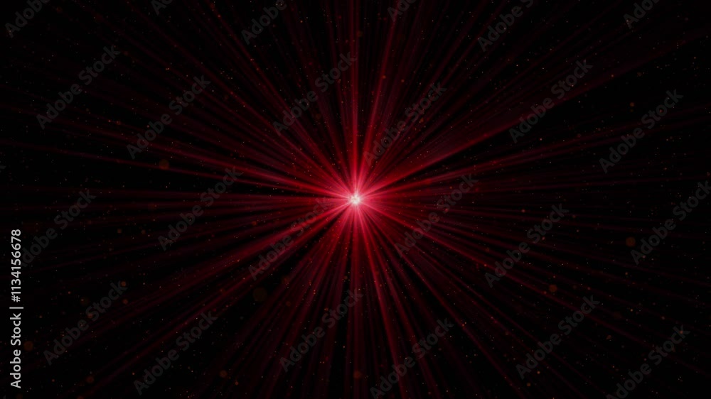 Poster red glitter particles sparkle background of red light rays christmas, valentine particles at an even