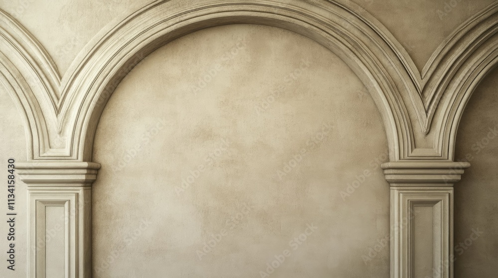 Poster elegant classical interior architecture with smooth textured walls and arched columns ideal for back