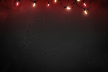 Vibrant Red and Deep Black Grainy Gradient Background with Sparkling Lights on Dark Surface