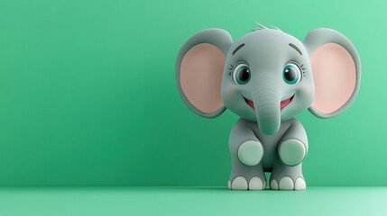 Adorable Cartoon Baby Elephant Against Green Background