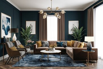 Fototapeta premium Modern Living Room Interior Mockup with Stylish Furniture and Decor