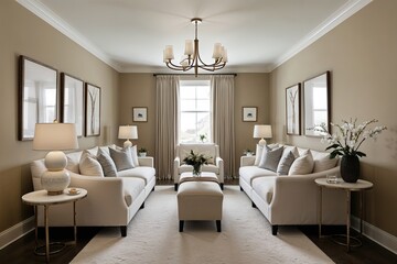 Chic Parlor Suite with Serene Beige Palette in a Modern Scandinavian Room Design