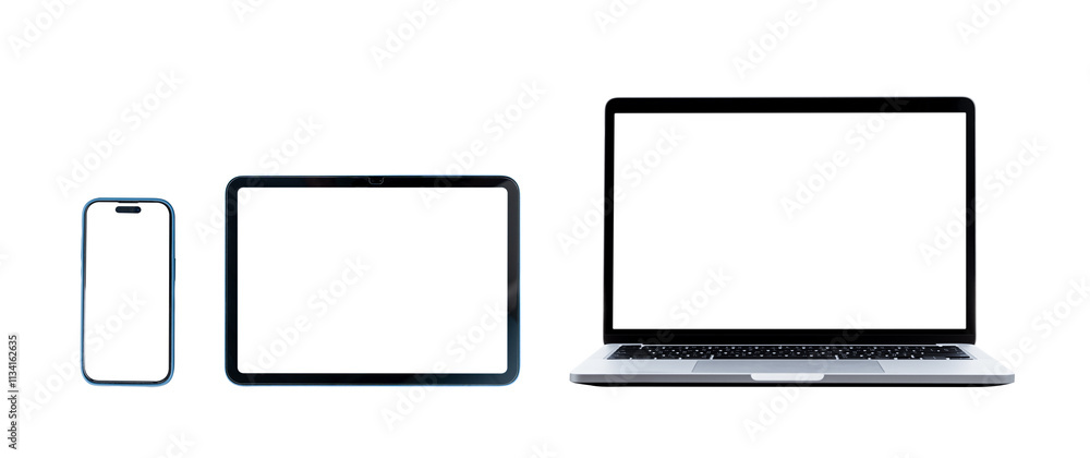 Canvas Prints set of smart devices smartphone, tablet and laptop isolated with blank screen on transparent backgro