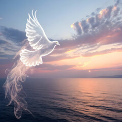 Naklejka premium An ethereal dove, gracefully composed of soft white smoke.