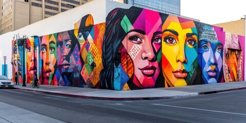 A colorful street mural in Los Angeles dedicated to influential Hispanic figures in American history.