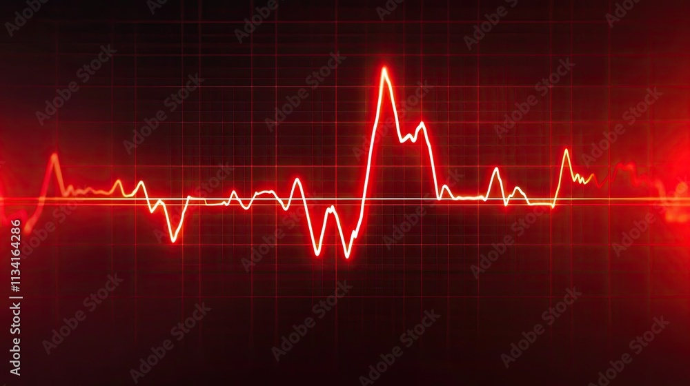 Poster abstract red electrocardiogram waveform on dark background displaying heartbeat rhythm in digital st