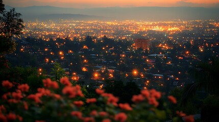 City Lights Illuminate Hillsides At Dusk