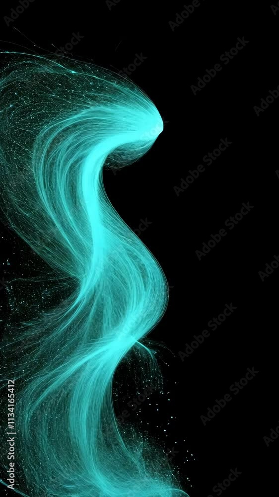 Poster elegant flowing lines create a mesmerizing turquoise shape against a dark background