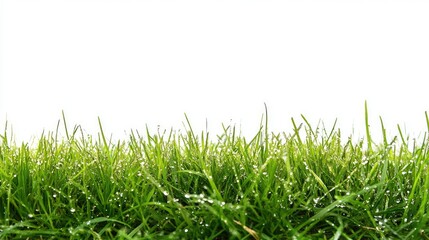 Fototapeta premium Fresh Dewy Grass with Water Droplets Glimmering Under Soft Light in a Lush Green Field Offering a Refreshing Natural Landscape Ideal for Outdoor Themes
