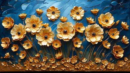 Luxury floral oil painting. Gold dandelion