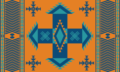 Navajo design Browns and blue with sharp geometric lines. and has bright colors They represent the elements such as mountains, rivers, and the animals that surround them. For t-shirts, pants, rugs