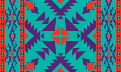 Blue Navajo design with sharp geometric lines. and has bright colors They represent the elements such as mountains, rivers, and the animals that surround them. For t-shirts, pants, rugs