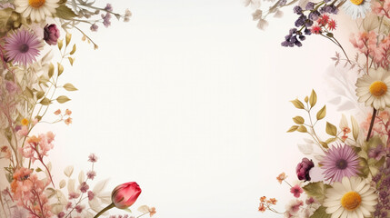 Obraz premium PNG Floral border backgrounds pattern flower. A frame of floral decorations on a white background, free space for text