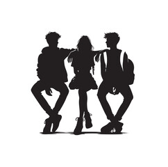 three teenagers hanging out together silhouette vector illustration  