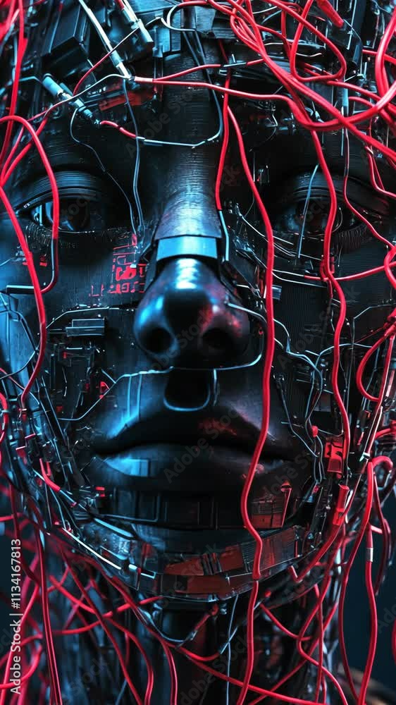 Poster intricate connection of technology and humanity in a futuristic portrait with glowing circuits and w