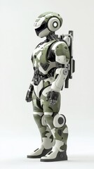 Naklejka premium Futuristic Robot Soldier in Camouflage Design with Advanced Armor and Tactical Gear Standing Proudly Against a Neutral Background for Stock Photo Use