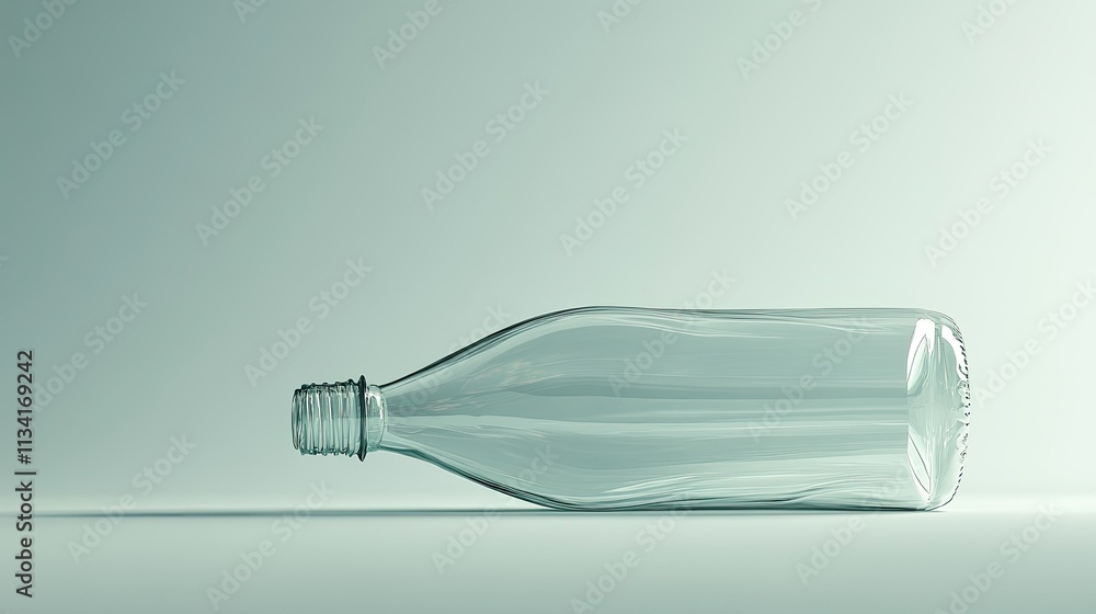 Poster transparent glass bottle laying on its side with smooth curved surface reflecting soft light in a mi