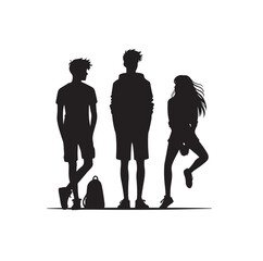 three teenagers hanging out together silhouette vector illustration  