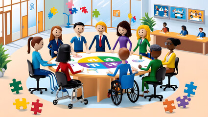 Collaborative Team Meeting in an Inclusive Modern Office Environment