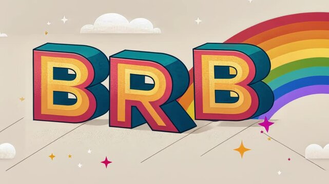 Rainbow Spectrum The BRB message is displayed in large blocky letters filled with a vibrant rainbow gradient. The background is a soft cream color adding a touch of nostalgia