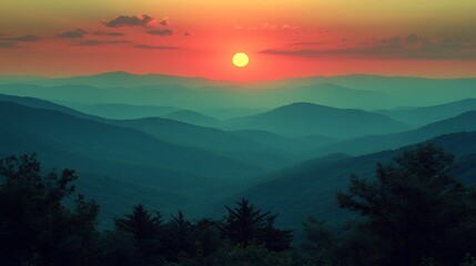 Fototapeta premium Majestic Sunset Over Rolling Mountain Ranges