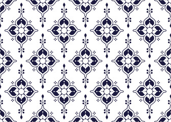 dark blue symbol floral on White background, ethnic fabric seamless pattern, design for cloth, carpet, batik, wallpaper, wrapping etc