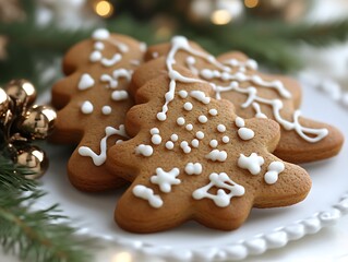 Decorated Gingerbread Cookies Shaped Like Christmas Trees