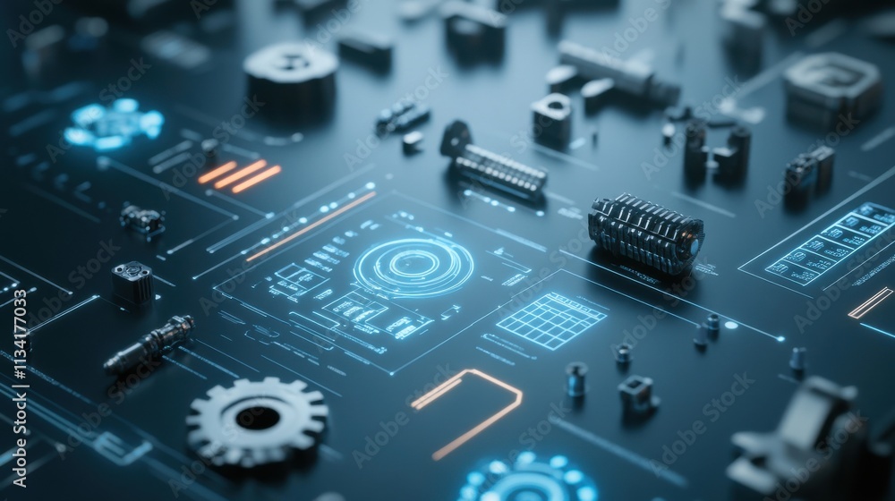 Aufkleber digital technology components and circuitry over a dark blue background showcasing modern engineerin