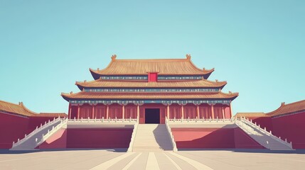 Fototapeta premium The Hall of Supreme Harmony in the Forbidden City in Beijing China | Landmark Monument illustration