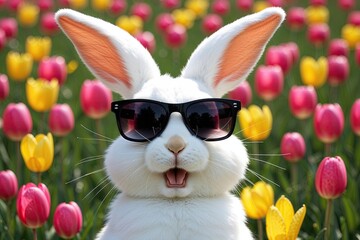 Joyful Funky Bunny Wearing Sunglasses Celebrating Spring Vibes