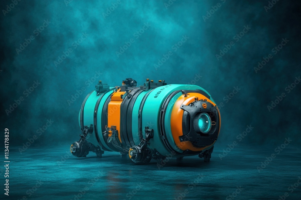 Poster futuristic submersible vehicle with luminous orb and unique design for ocean exploration and underwa
