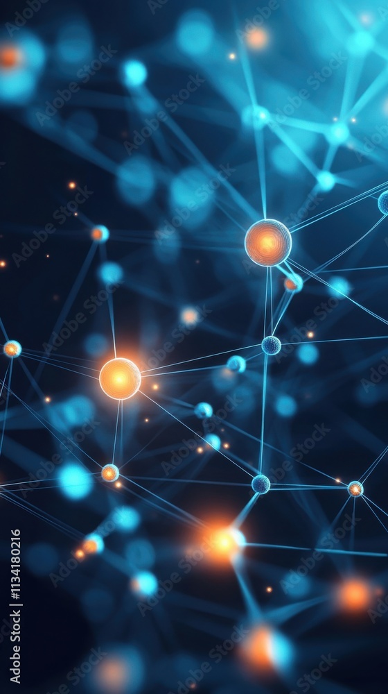 Aufkleber abstract illustration of interconnected nodes with glowing elements, representing data connections, 