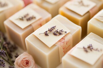 Elegant Artisan Soap Bars with Custom Wedding Scents and Packaging