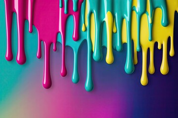 Vibrant Dripping Paint Gradient Background in Teal Fuchsia Yellow and Deep Sapphire