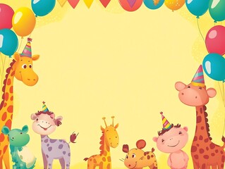 Bright and Playful Children s Party Invitation with Cartoon Animals and Festive Decor