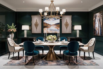 Sophisticated 3D Rendered Dining Interior Design Showcase with Elegant Decor