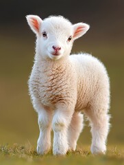 Obraz premium Playful lamb grazing in a meadow spring season animal photography natural environment close-up view innocence and purity