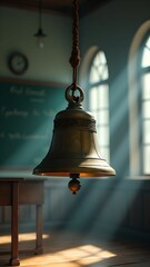 Obraz premium Close-up of classic school bell hanging in classroom.