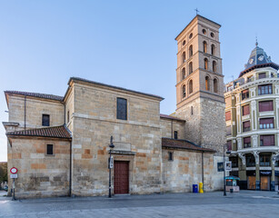 Leon, Spain - November 02, 2024: Exterior facade and details of the historic buildings in the city of Leon, Spain