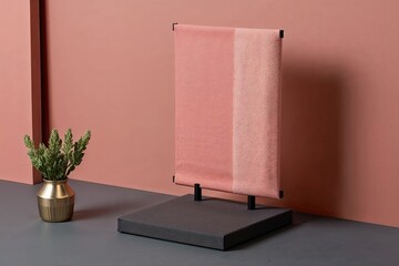 Elegant 3D Product Stand with Muted Coral Canvas and Charcoal Base