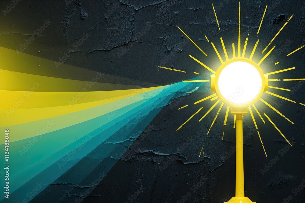 Poster vibrant yellow cyan gradient on dark textured canvas with illuminating light source and blank space 